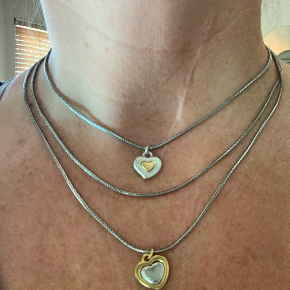 Brighton 3 strand, two-tone heart necklace